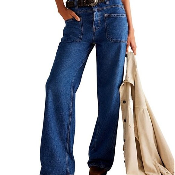 Free People Denim - Palmer Mid Rise Relaxed Button Waist Cuffed Jeans Color Tunnel Vision